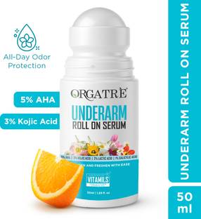 Orgatre Underarm Roll On Serum with AHA & Kojic Acid- Brightens, Exfoliate & Fight Odour Deodorant Roll-on  -  For Men & Women
