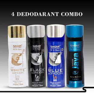 SAGAR WHITE & BLUE & BLACK LONDON & JAVA DEODORANT 4 PIC Deodorant Spray  -  For Men & Women