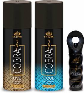 ST-JOHN Cobra Deodorant Spray Cool & Live( 150 ML Each) with 15ML� Perfume |Combo Pack| Deodorant Spray  -  For Men & Women