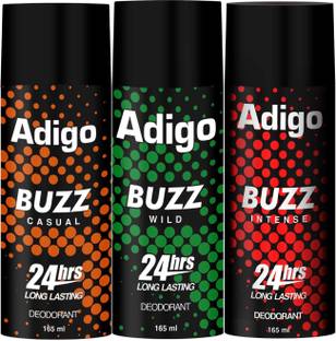 adigo Buzz Wild| Casual | Intense 24hrs Long Lasting Deodorant | 165ml Each Deodorant Spray  -  For Men