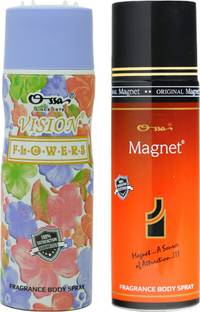 OSSA Vision Flower Body Spray & Magnet BodySpray Long Lasting Fragrance Premium Combo Deodorant Spray  -  For Men & Women