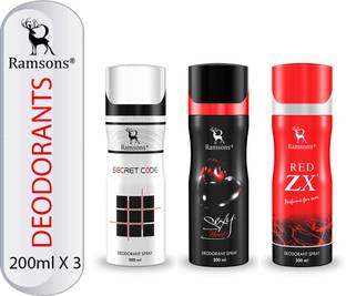 RAMSONS Secret Code, Sexy Heart and Red ZX Deodorant Combo Deodorant Spray  -  For Men & Women