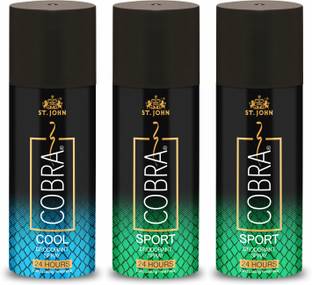 ST.JOHN Cobra Deo Sport (2Pcs) and Deo Cool Deodorant Body Spray 150 Ml each - For Men Perfume Body Spray  -  For Men