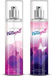 LAYER'R Wottagirl Secret Chrush & Amber Kiss Body Splash Long Lasting Fragrance Combo Body Mist  -  For Women