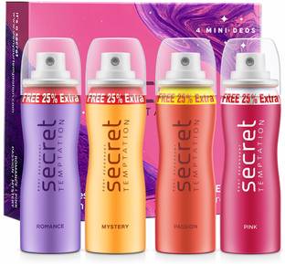 Secret Temptation Travel Pack with Pink, Romance, Mystery and Passion Mini Deodorant Spray  -  For Women