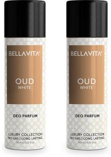 BELLAVITA OUD WHITE Deo Parfum Combo|Long lasting deodorant with Woody & Tobacco Notes| Deodorant Spray  -  For Men