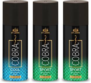 ST.JOHN Cobra Deo Sport (2Pcs) and Deo Cool Deodorant Body Spray 150 Ml each - For Men Perfume Body Spray  -  For Men