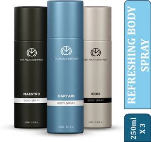 THE MAN COMPANY Captain, Maestro and Icon 3 x 250ml | Long-Lasting Deodorant Body Spray Deodorant Spray  -  For Men
