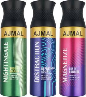 Ajmal Nightingale & Distraction & Magnetize Deodorant Combo Pack of 3 Deodorant Spray  -  For Men & Women