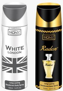 Mony White London Deodorant and Radon Deodorant 24 Hours Long Lasting 2Pcs of 150 ml Deodorant Spray  -  For Men & Women