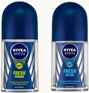 NIVEA new Men Fresh Power and Fresh Active Deodorant Roll-On 50ML Each (Pack of 2) Deodorant Roll-on  -  For Men