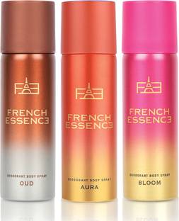 FRENCH ESSENCE Luxury Combo Pack Oud,Aura & Bloom (50ml Each) Long Lasting Fragrance Deo Deodorant Spray  -  For Women
