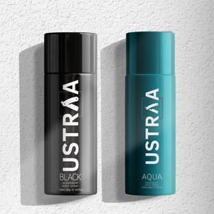 USTRAA Black Deodorant - 150 ml and Aqua Deodorant - 150 ml | Fights Bad Odour Deodorant Spray  -  For Men