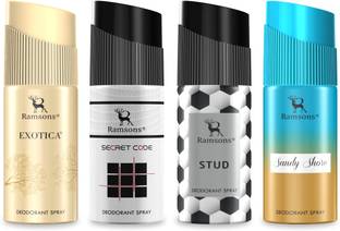 RAMSONS Exotica, Secret Code, Stud & Sandy Shore Deodorant Spray Combo Pack of 4 Deodorant Spray  -  For Men & Women