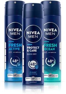 Nivea Men Combo with Fresh Active, Fresh Ocean & Protect & Care, Long Lasting Deo For Men Deodorant Spray  -  For Men