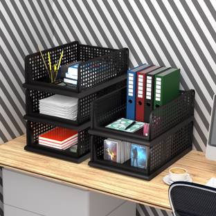 KUBER INDUSTRIES 5 Compartments Plastic Desk Organizers