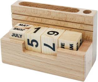 Ecomology 1 Compartments Wooden 1 Pcs Personalized Wooden Pen Stand mobile Holder With Life Time Manual Calendar