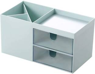DITCAFOS 5 Compartments Plastic Desktop Storage Organizer Pen Holder for Desk Cute Pencil Holder with 2 Drawer