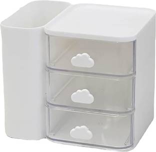 HOUSE OF QUIRK 4 Compartments Plastic Drawer Storage Box, Plastic Multi-Layer Small Storage Box-11.5x13.4x10 Cm