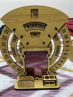 NOGAIYA 2 Compartments wood Round calender Desk Organizer and Photoframe or Office / Home, Bamboo