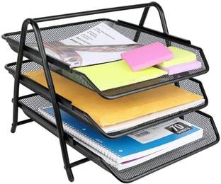 Lufarp 3 Compartments Metal 3 Tier Mesh Metal Desk Organiser File Rack Letter Tray Documents Holder
