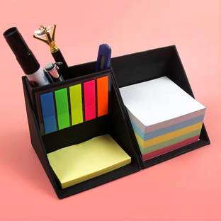 UJJi 1 Compartments Eco-Friendly Multi-Purpose Stationery Cube, 5 Layers Sticky Note with Pen Holder, Pencil Tray