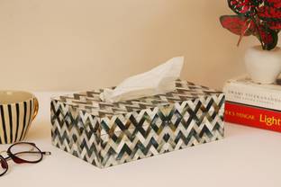INDIAN ARTISANS 1 Compartments MDF (Wood) ZIGZAG PRINTED TISSUE BOX