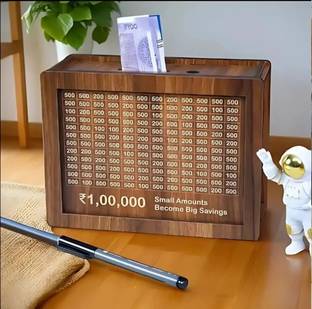 SAMWAX 1 Compartments Wooden Wooden Money/Piggy Bank Box for Kids, Savings Box(50,000) Coin Bank