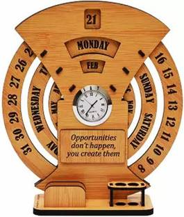 NOGAIYA 2 Compartments wood clock Round calender Desk Organizer and Photoframe or Office / Home, Bamboo