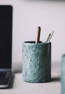 CPUC 1 Compartments Marble Pen Pencil Stand | Stone Pen Holder for Office Desk, Study Table | 4 inch