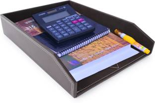 zeals 1 Compartments Wooden PU Leather A4 Paper Tray Perfect for Office Organization - Desk File Organizer