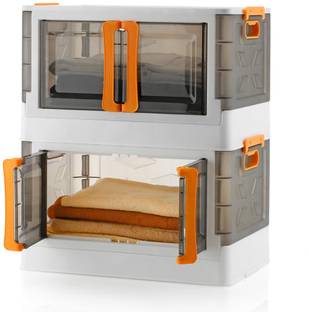 AK10ZONE 2 Compartments Plastic 2 Layer Storage Cabinet with Wheels