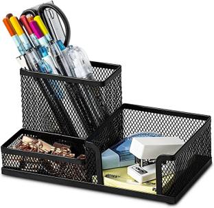 Vehemence 3 Compartments Metal Pen Stand