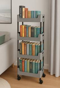 VM BOND 4 Tier Plastic Pipe Storage Grey Trolley with Wheels Easy to assemble Plastic Kitchen Trolley