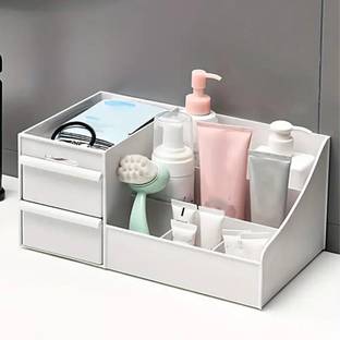 Charmpeak 7 Compartments Two-Drawer Organizer in Plastic for Cosmetics and Stationary Drawer organizer box
