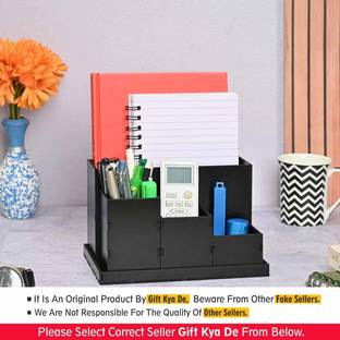GIFT KYA DE 4 Compartments MDF Desk Organizer | Storage Box | Remote & Pen Stand | Office Stationary Stand