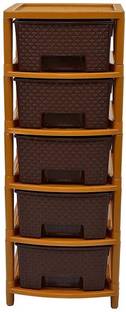 Randal Modular 5 Layer Drawer Storage Organizer for Home/Bedroom/Beauty Parlour and Kitchen ( Brown ) Plastic Free Standing Chest of Drawers