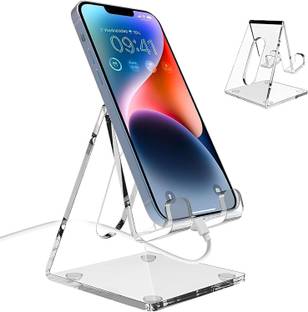 Wizzartprints 1 Compartments Transparent Mobile Holder | Clear Acrylic Mobile Phone Stand Mobile Phone Holder for Desk Anti-Slip Phone Stand