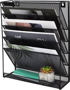 4tens 6 Compartments Metal Wall File Holder Organiser Mesh Wall Mounted Magazine Paper Storage Rack