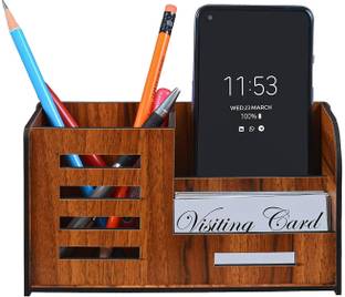Kenware 3 Compartments Desk Organizer With Pen / Pencil / Mobile / Visiting Card Box For Office Table Desk Organizer