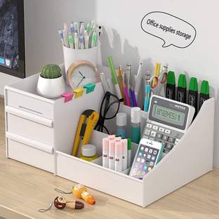 J K INTERNATIONAL 7 Compartments Plastic Countertop Storage for Dressing Table & Stationery items