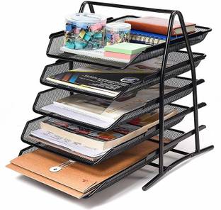 HONESTSTORE 5 Compartments Metal File Rack Letter Tray A4 Papers Documents Holder Desk Organizer for Office