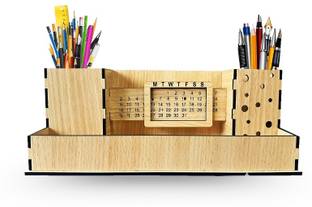 Print Ginnie 2 Compartments MDF Pen Stand for Office & Study Table Desk Supplies Organizers