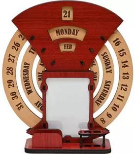 NOGAIYA 2 Compartments wood Round Desk Organizer and Photoframe or Office / Home, Bamboo (red)