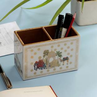 DULI 2 Compartments Pen Stand, Pencil Holder for Table Desk Décor Pen Stand