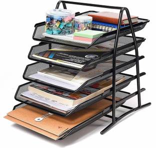 HONESTSTORE 5 Compartments Metal File Rack Letter Tray A4 Papers Documents Holder Desk Organizer for Office