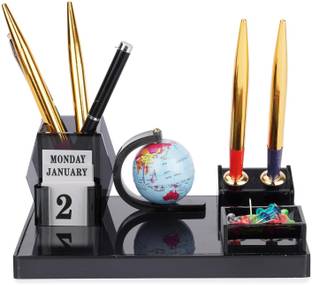 DeskDock 4 Compartments Acrylic Pen Stand & Pen Holder & Mobile Holder For Office Table and Home Table