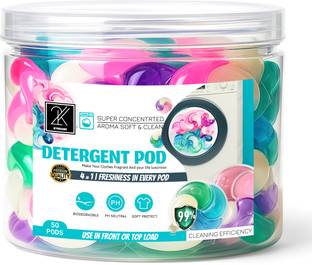 K2SQUARE Concentrated Detergent Pods for Fabric Care,for front & top load machine(50 Pcs) Fresh Liquid Detergent