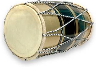 Hoorain Traders Rope and Rings baby dholak 12 inch Green & Gold Rope & Rings Dholak