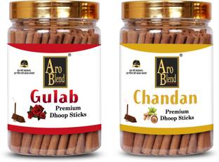 Aroblend Premium Chandan & Gulab Dry Dhoop Incense Stick (100gms×2=200 Gram) Jar | Rose, Sandal Dhoop